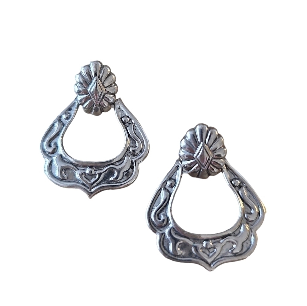 Vintage Avon Earrings Door Knockers Silver Tone Long Chandelier 1.5"